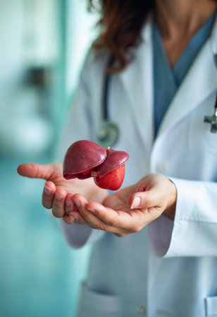 Doctor Holding an Inflamed Pancreas Model, Medical Care and Pancreatitis Awareness