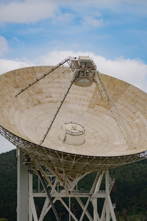 view of a large parabolic radio telescope Sardinia RST dish used for deep space observation