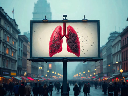 Conceptual lungs turning into dust, symbolizing air pollution in the cityの写真素材