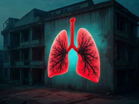 Conceptual lungs turning into dust, symbolizing air pollution in the cityの写真素材