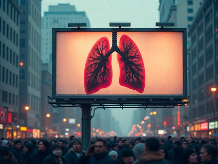 Lungs on a billboard in New York City, USA.