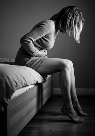 Female urinary system with inflamed bladder indicating cystitis and pelvic infectionの写真素材