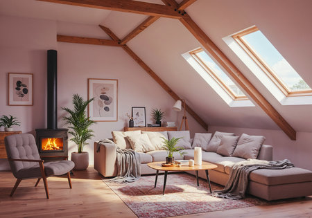 Cozy Attic Living Room with Scandinavian Decor and Natural Light