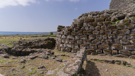View of Nuraghe Santu Antine, prehistoric stone tower in northern Sardinia countrysideの写真素材