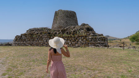 View of Nuraghe Santu Antine, prehistoric stone tower in northern Sardinia countrysideの写真素材