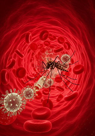 West Nile Virus Infection â Mosquito and Virus in Blood Vesselの写真素材