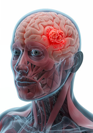 3D Rendering of Brain Cancer in Transparent Skull