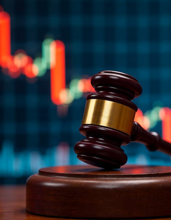 Law theme, mallet of judge on the background of the stock chartの素材