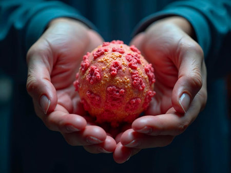 Human uterus in hands showing infection or disease medical illustrationの素材