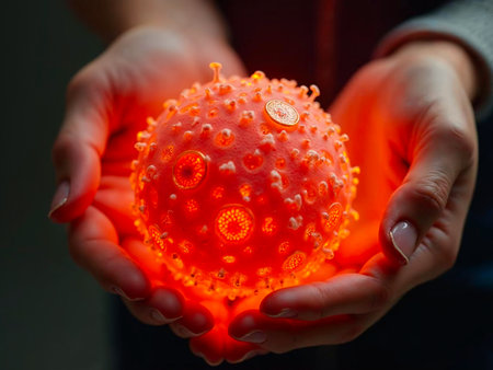 Human uterus in hands showing infection or disease medical illustrationの素材