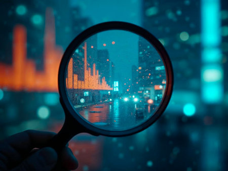 Magnifying glass over electronic circuit board for technology inspectionの素材