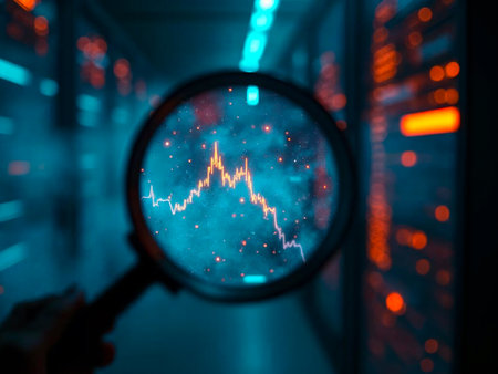 Magnifying glass over electronic circuit board for technology inspectionの素材