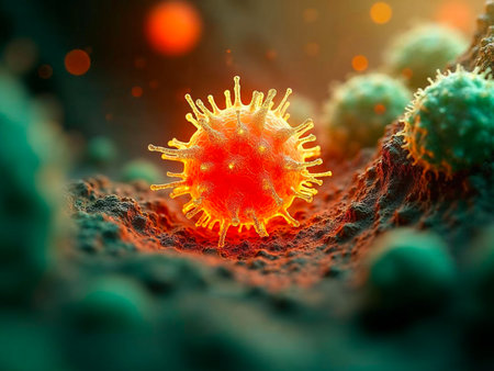 Virus cells, 3D illustration. 2019-nCoV coronavirusの素材