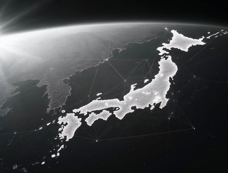 Map of Japan from space with visible country borders. 3D illustration.の素材