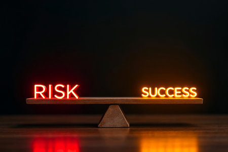 Seesaw with the word Risk and success on a dark backgroundの素材