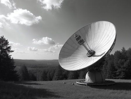 Radiotelite dish on the top of the mountain in Black and Whiteの素材