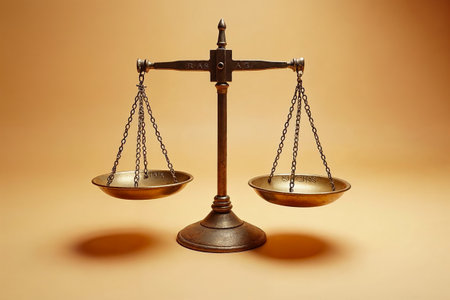 Scales of justice on orange background. Law and justice concept.の素材