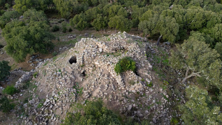 Nuragh, Ancient Nuraghe archaeological site in Sardiniaの写真素材