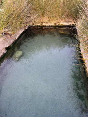 Hot springs of Bultei, Sardinia, natural thermal pool in rural landscapeの写真素材