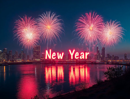 New Year's Eve Fireworks over the cityscape in Bangkok Thailandの素材