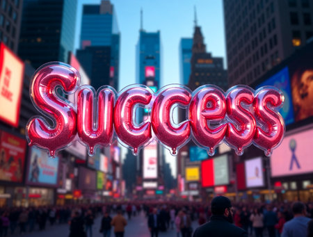 Glowing SUCCESS text used as a motivational symbol for ambition and achievementの素材