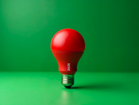 Red creative light bulb with 2026 for innovation and bright ideas conceptの素材