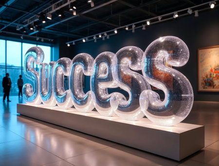 Glowing SUCCESS text used as a motivational symbol for ambition and achievementの素材