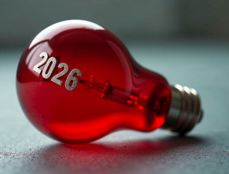 Red creative light bulb with 2026 for innovation and bright ideas conceptの素材