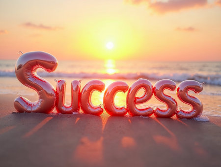 Glowing SUCCESS text used as a motivational symbol for ambition and achievementの素材
