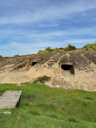 Domus de Janas of Genna Salixi Ancient Rock-Cut Necropolis in Sardiniaの写真素材