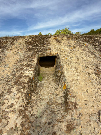 Sardinia Domus de Janas Genna Salixi Ancient Rock-Cut Necropolisの写真素材