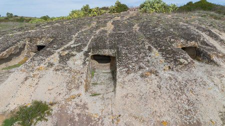 Sardinia Domus de Janas Genna Salixi Ancient Rock-Cut Necropolisの写真素材