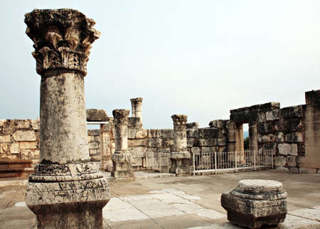 Ruins of  synagogue in Capernaum, Israelの写真素材