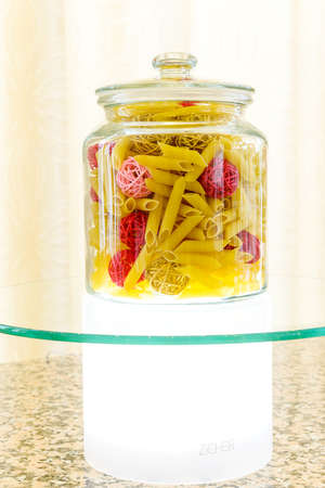 A variety of types and shapes of dry pastaの写真素材