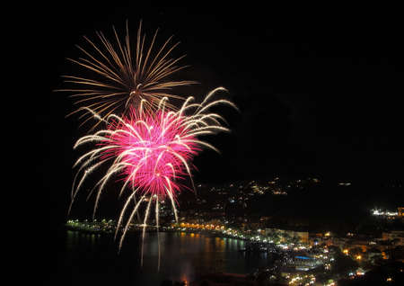 Artificial fireworks of the country of Arenzano, Italy Ligurian Riviera of West, during the feast of San Nazario and Celso.のeditorial素材