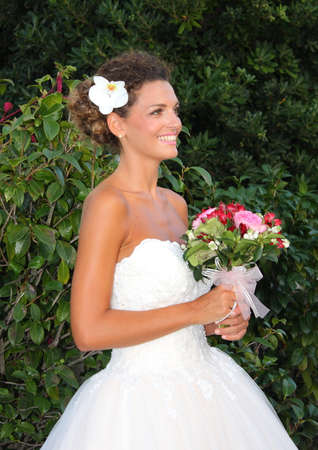 Models in wedding dress during a show. Arenzano, Italy, 16 September 2018. The event took place inside the park of Villa Negrotto Cambiaso.のeditorial素材