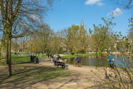 AMSTERDAM, The NETHERLANDS - APR 2, 2017 : The beautiful Vondelpark, a park for lovers and joggers in the centre of Amsterdam, the Netherlandsのeditorial素材