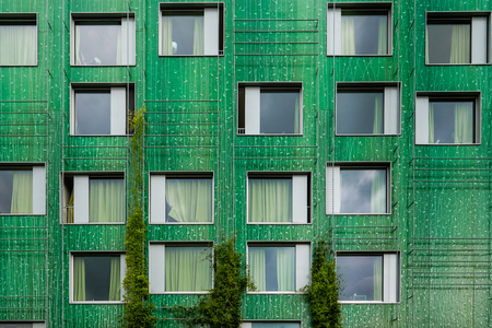 Green facade of student apartments, Delft, Netherlands.の写真素材