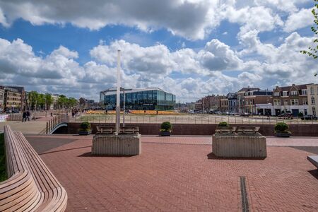 View on the new town hall in the new railway zone (underground railway) in downtown Delft, Netherlands.のeditorial素材