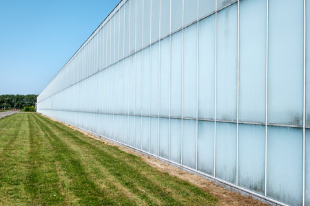 Perspective view of a modern industrial greenhouse in the Netherlandsの写真素材