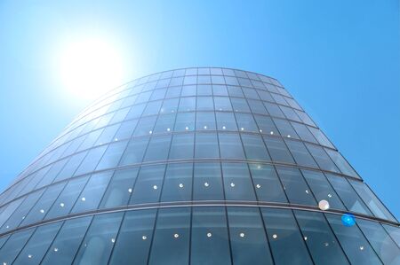 Skyscraper building on blue skyの写真素材