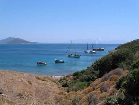 The Mediterranean sea and yachts. The coast of Fethiye, Turkey.