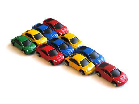 Composition of color cars on a white background