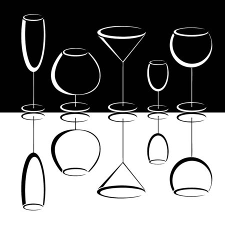 Black and white set of wineglases の写真素材