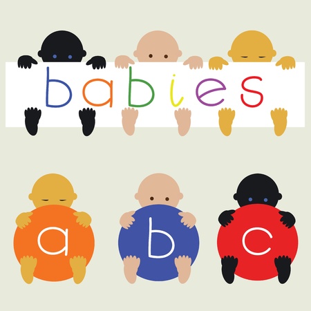 Multiracial babies with banners vectorのイラスト素材