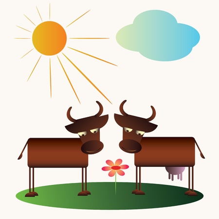 Cartoon cow and bull のイラスト素材