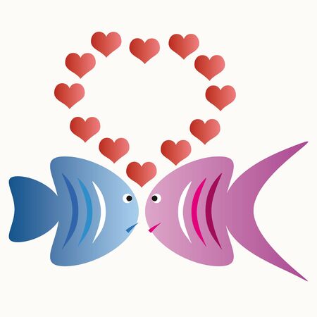 Two colorful fishes and heartsのイラスト素材