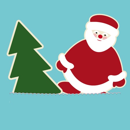 New year card with santa claus and christmas tree のイラスト素材
