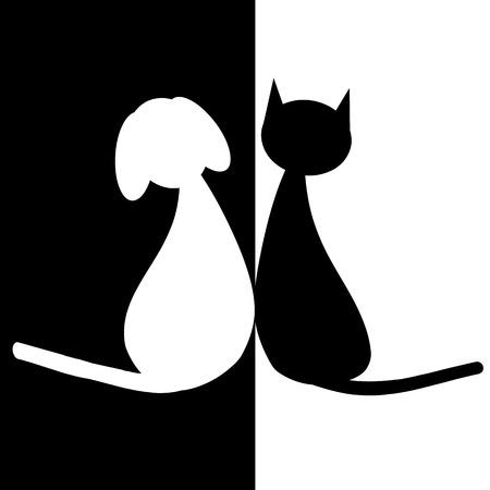 Black and white dog and catのイラスト素材