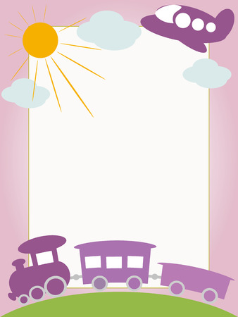Children frame with train and planeのイラスト素材